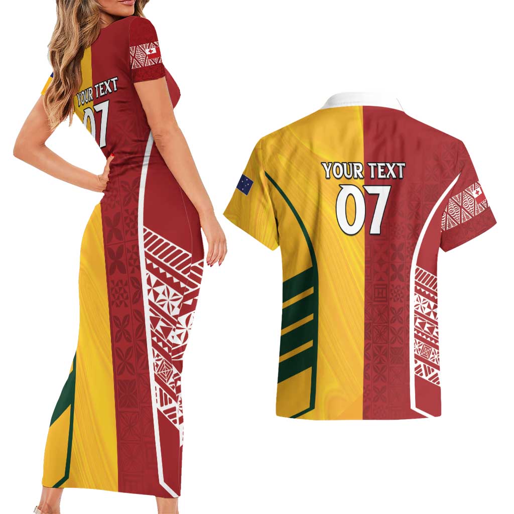Australia - Tonga Rugby Custom Couples Matching Short Sleeve Bodycon Dress and Hawaiian Shirt Minimalist Dynamic LT7 - Polynesian Pride