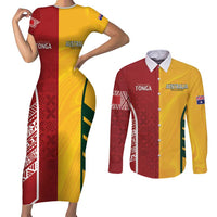Australia - Tonga Rugby Custom Couples Matching Short Sleeve Bodycon Dress and Long Sleeve Button Shirt Minimalist Dynamic LT7 Colorful - Polynesian Pride
