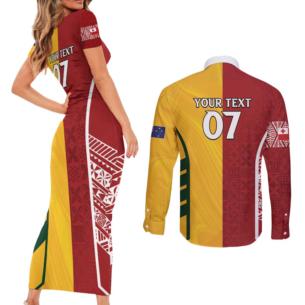 Australia - Tonga Rugby Custom Couples Matching Short Sleeve Bodycon Dress and Long Sleeve Button Shirt Minimalist Dynamic LT7 - Polynesian Pride