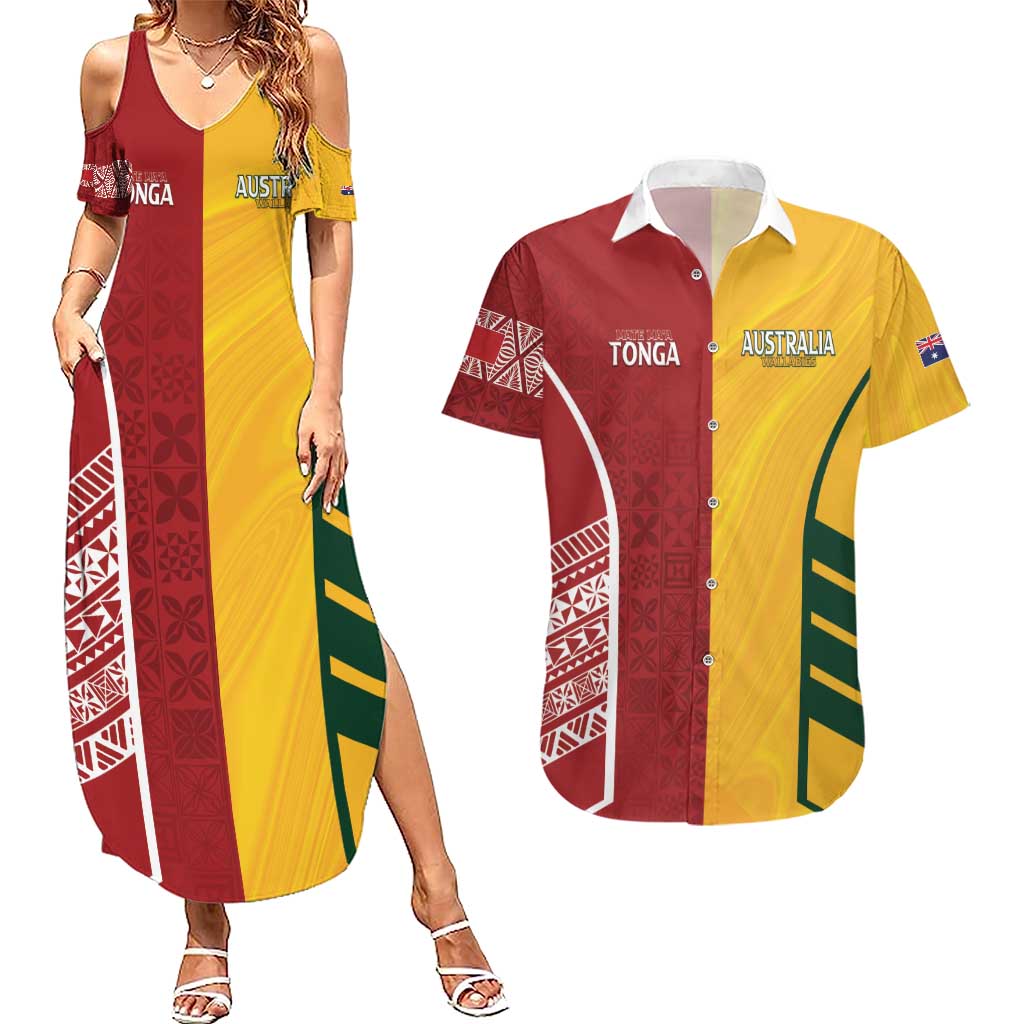 Australia - Tonga Rugby Custom Couples Matching Summer Maxi Dress and Hawaiian Shirt Minimalist Dynamic LT7 Colorful - Polynesian Pride