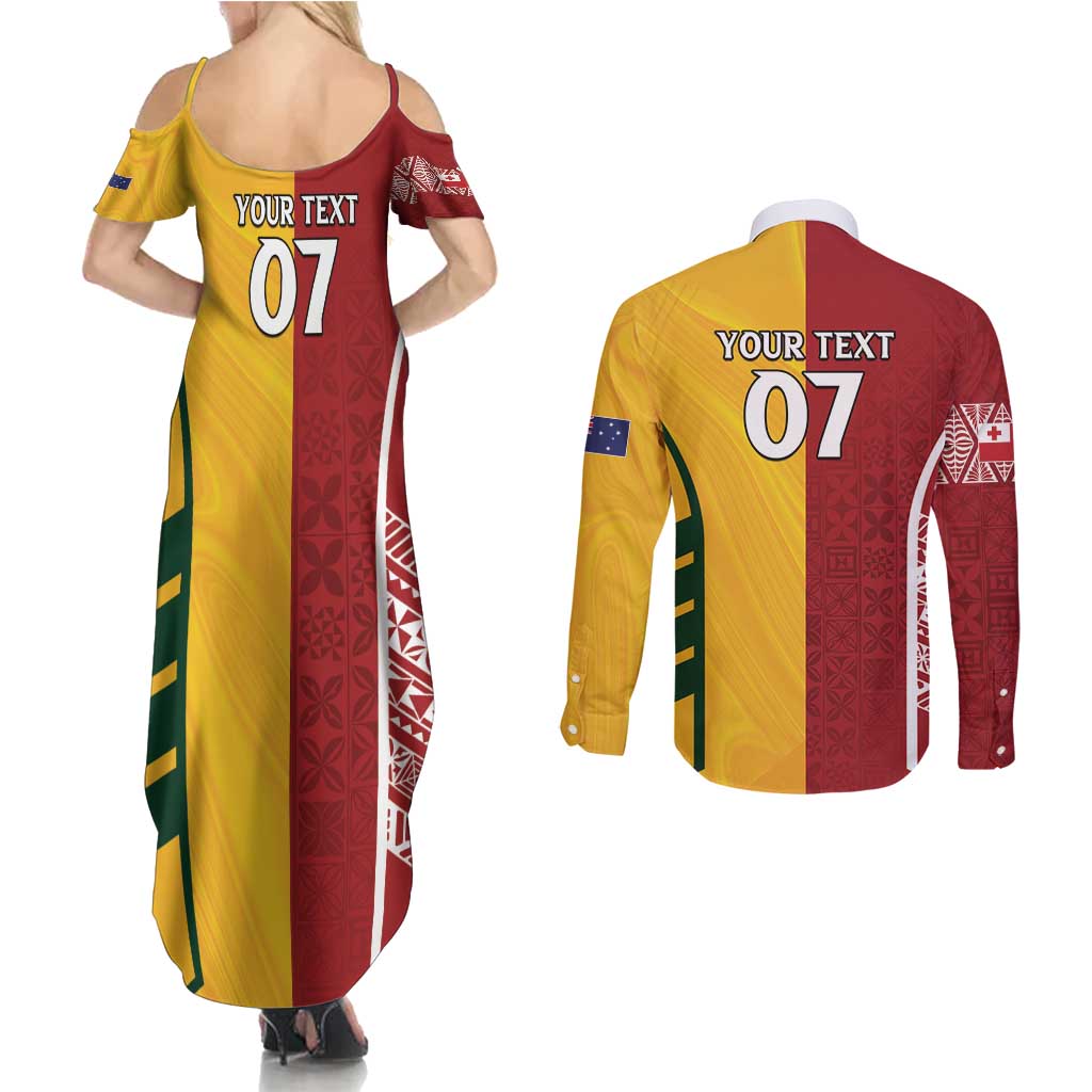 Australia - Tonga Rugby Custom Couples Matching Summer Maxi Dress and Long Sleeve Button Shirt Minimalist Dynamic LT7 - Polynesian Pride