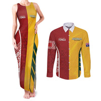 Australia - Tonga Rugby Custom Couples Matching Tank Maxi Dress and Long Sleeve Button Shirt Minimalist Dynamic LT7 Colorful - Polynesian Pride