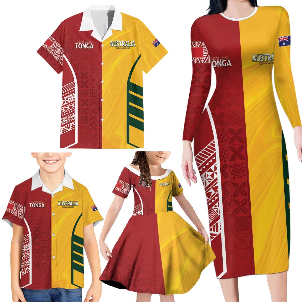 Australia - Tonga Rugby Custom Family Matching Long Sleeve Bodycon Dress and Hawaiian Shirt Minimalist Dynamic