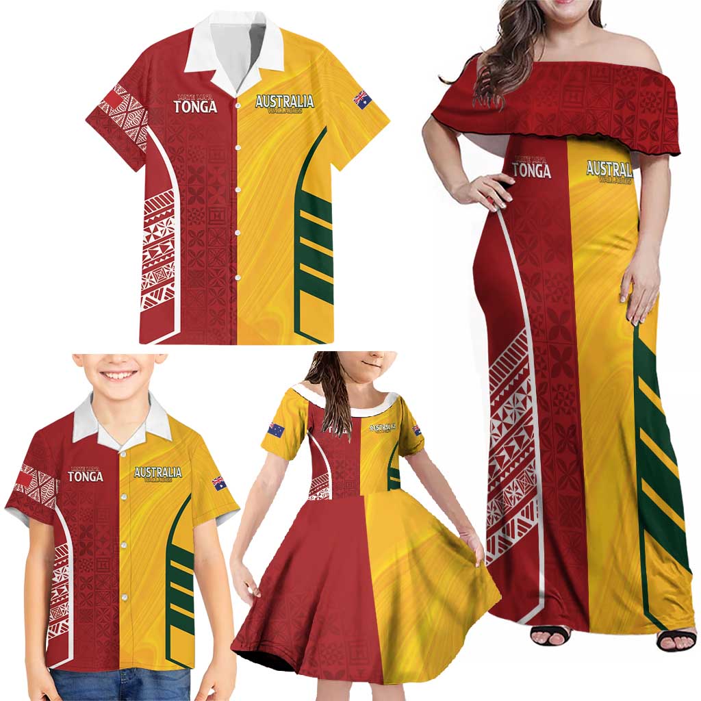 Australia - Tonga Rugby Custom Family Matching Off Shoulder Maxi Dress and Hawaiian Shirt Minimalist Dynamic