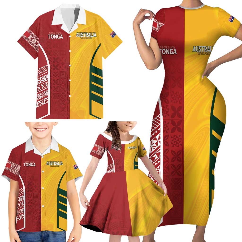 Australia - Tonga Rugby Custom Family Matching Short Sleeve Bodycon Dress and Hawaiian Shirt Minimalist Dynamic