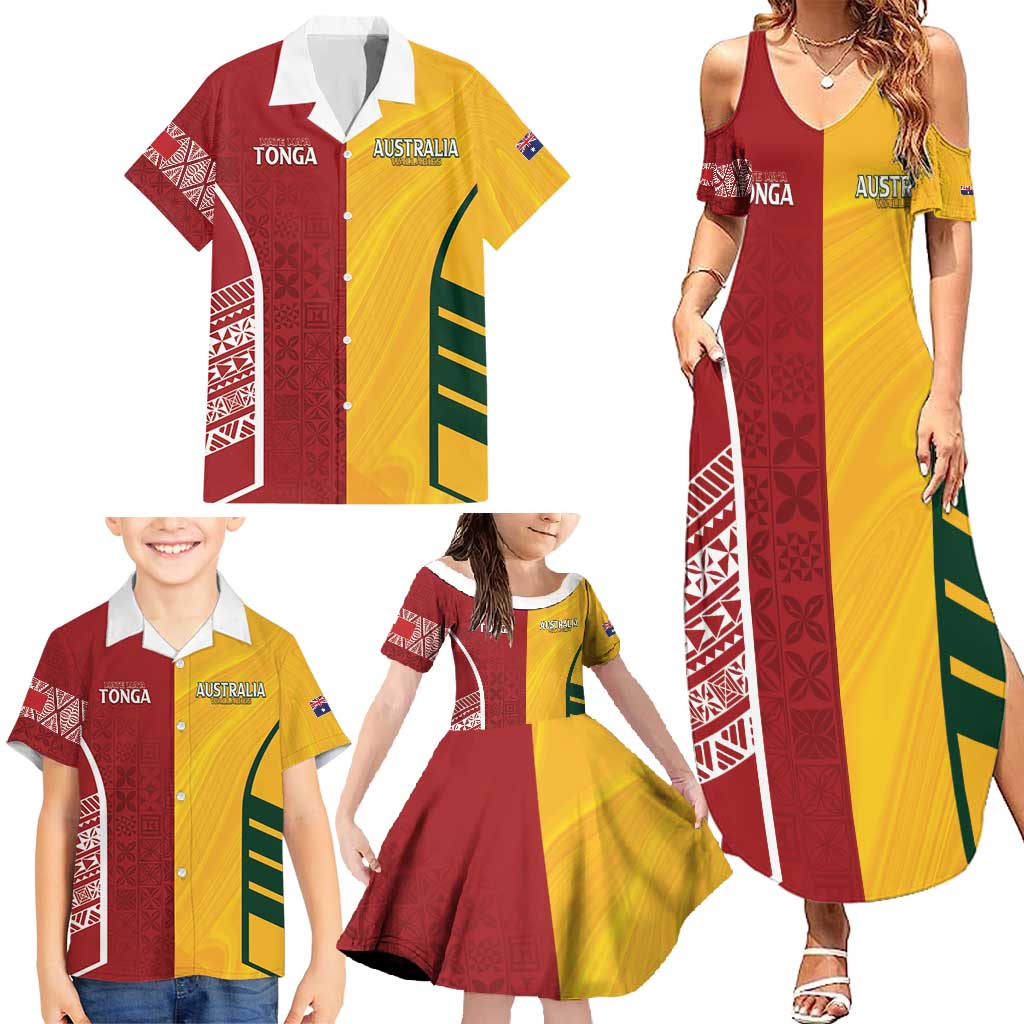 Australia - Tonga Rugby Custom Family Matching Summer Maxi Dress and Hawaiian Shirt Minimalist Dynamic