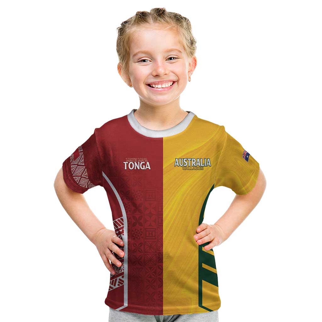 Australia - Tonga Rugby Custom Kid T Shirt Minimalist Dynamic
