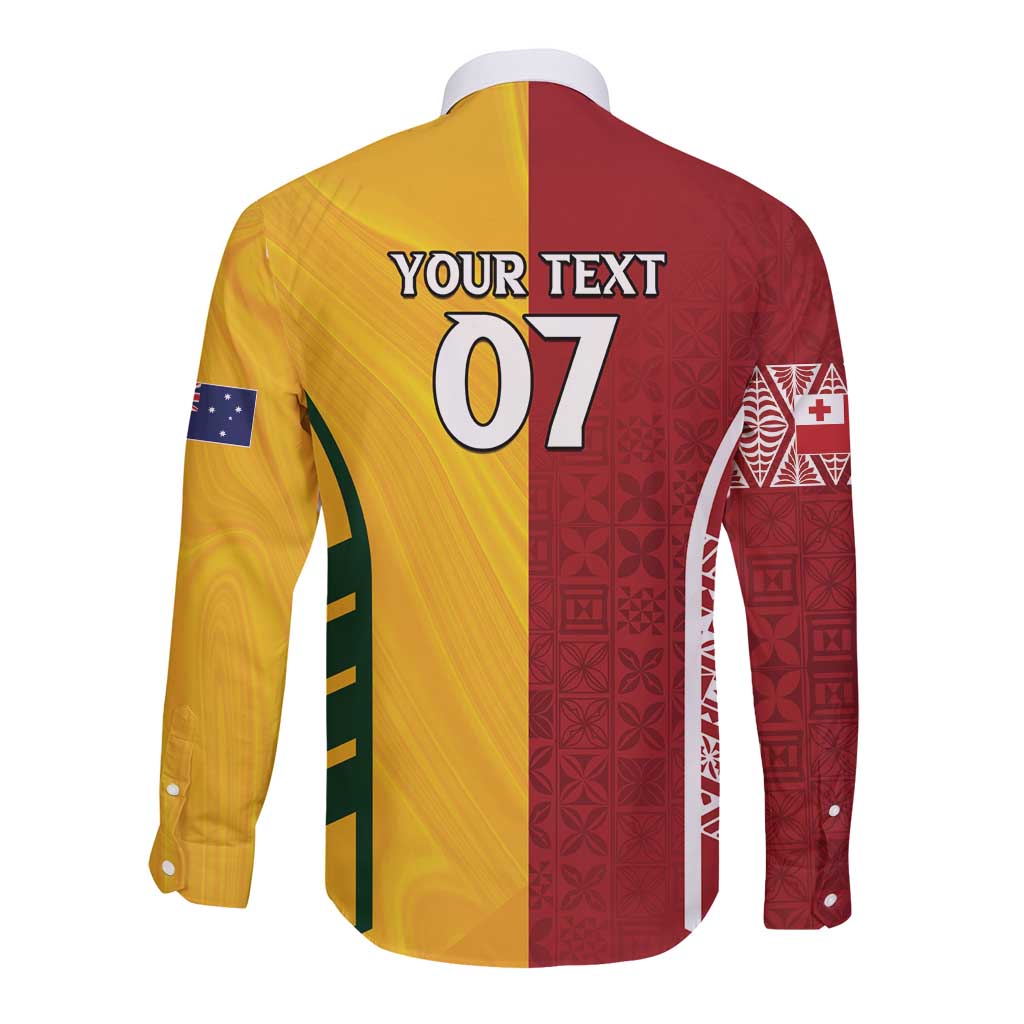 Australia - Tonga Rugby Custom Long Sleeve Button Shirt Minimalist Dynamic
