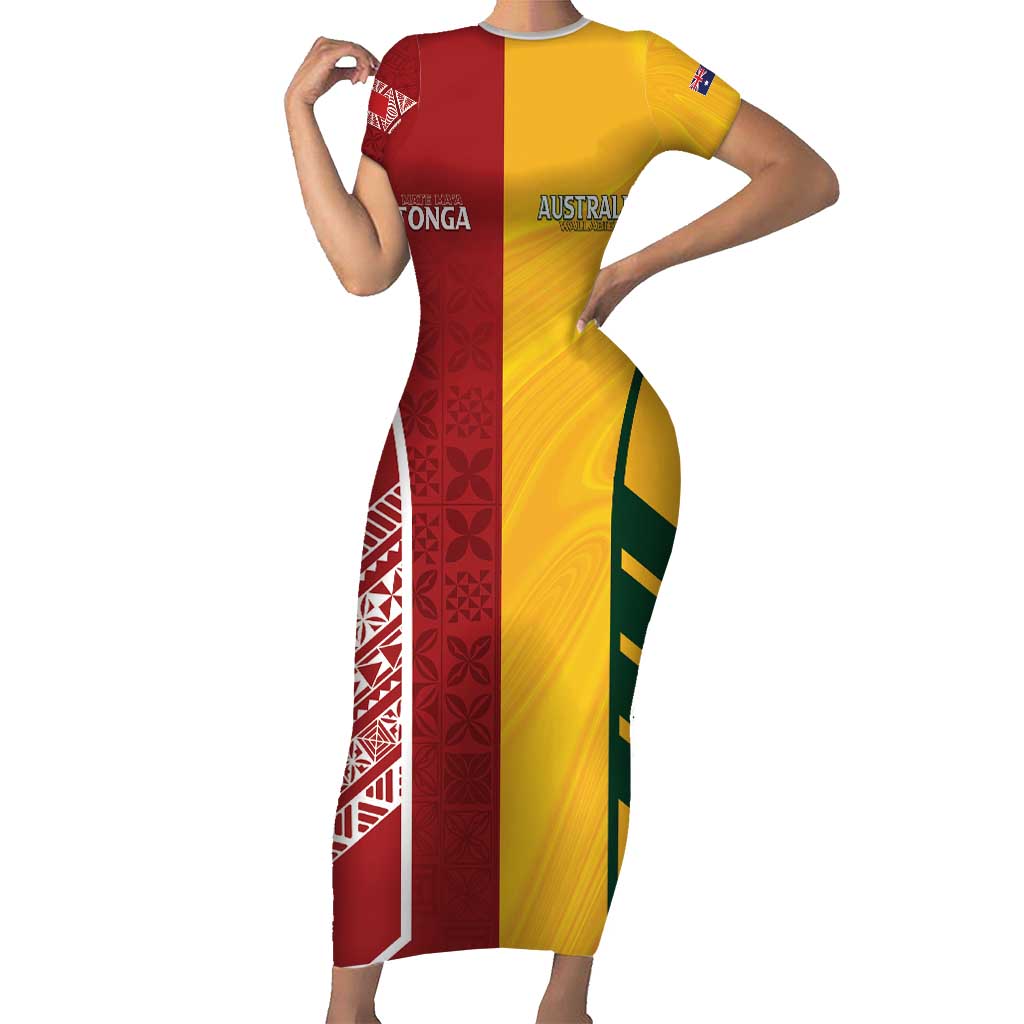 Australia - Tonga Rugby Custom Short Sleeve Bodycon Dress Minimalist Dynamic