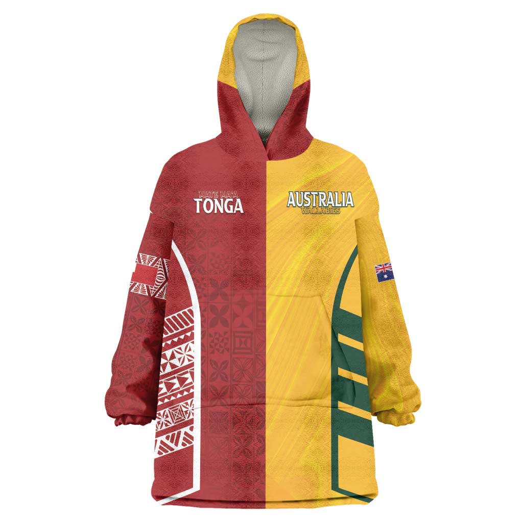 Australia - Tonga Rugby Custom Wearable Blanket Hoodie Minimalist Dynamic