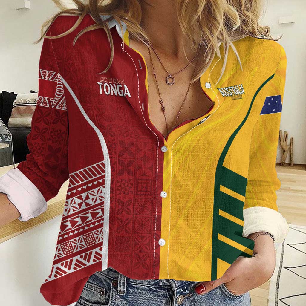 Australia - Tonga Rugby Custom Women Casual Shirt Minimalist Dynamic