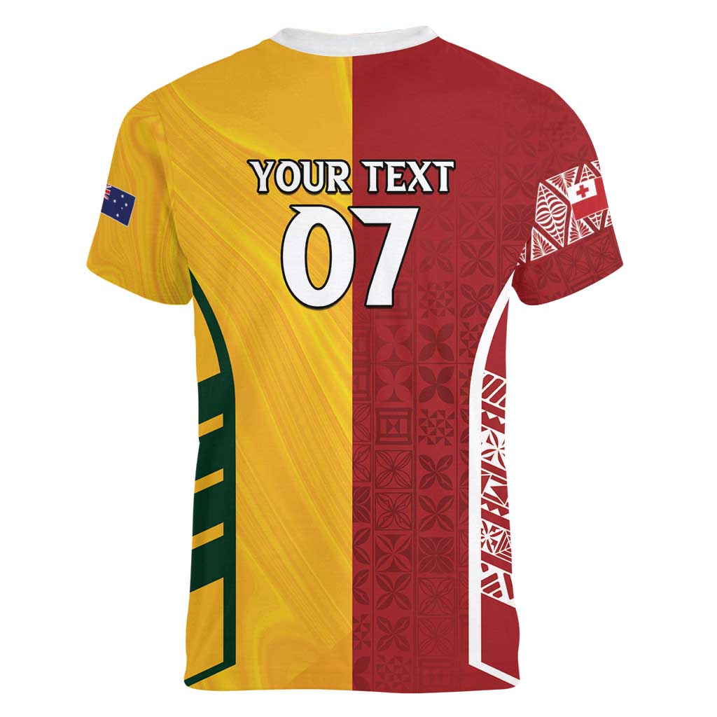 Australia - Tonga Rugby Custom Women V-Neck T-Shirt Minimalist Dynamic