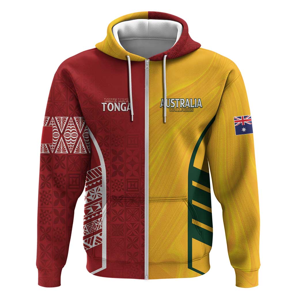 Australia - Tonga Rugby Custom Zip Hoodie Minimalist Dynamic