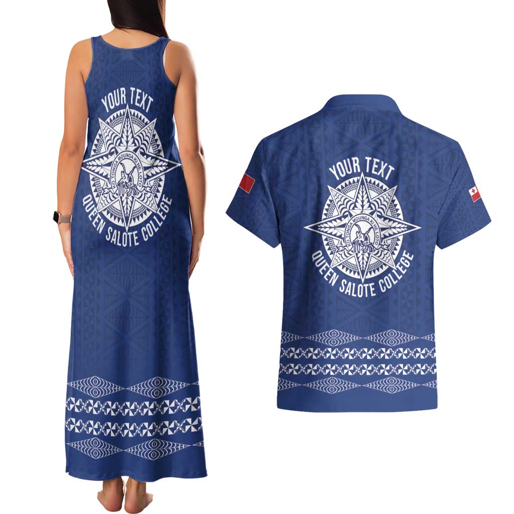 Queen Salote College 100 Years Anniversary Personalized Couples Matching Tank Maxi Dress and Hawaiian Shirt Tonga QSC Royal Blue - Polynesian Pride