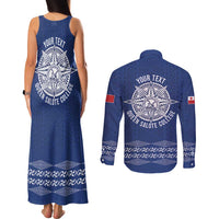 Queen Salote College 100 Years Anniversary Personalized Couples Matching Tank Maxi Dress and Long Sleeve Button Shirt Tonga QSC Royal Blue - Polynesian Pride