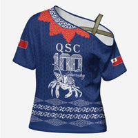 Queen Salote College 100 Years Anniversary Personalized Cross Shoulder Shirt Tonga QSC Royal Blue - Polynesian Pride