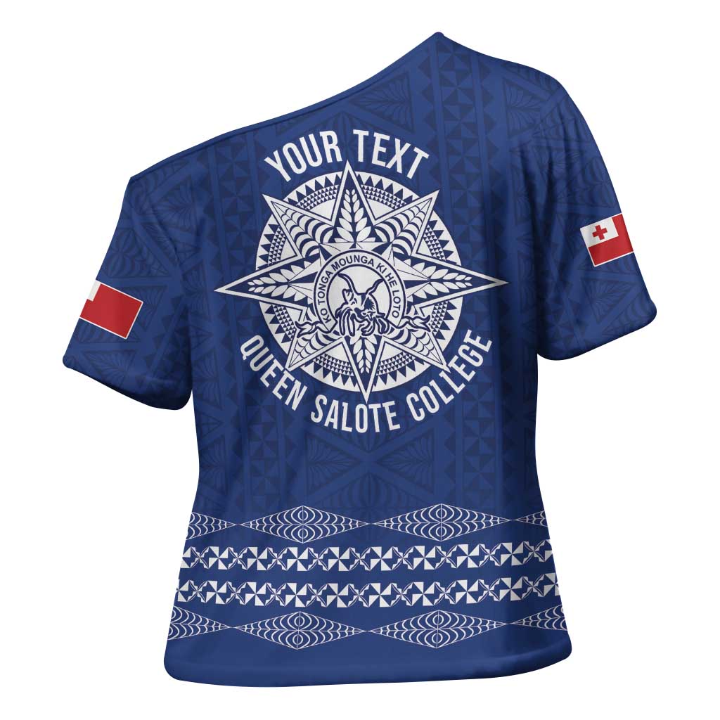 Queen Salote College 100 Years Anniversary Personalized Cross Shoulder Shirt Tonga QSC Royal Blue - Polynesian Pride
