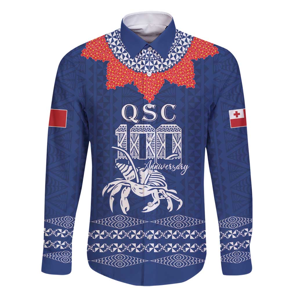 Queen Salote College 100 Years Anniversary Personalized Family Matching Long Sleeve Bodycon Dress and Hawaiian Shirt Tonga QSC Royal Blue - Polynesian Pride