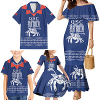 Queen Salote College 100 Years Anniversary Personalized Family Matching Mermaid Dress and Hawaiian Shirt Tonga QSC Royal Blue - Polynesian Pride