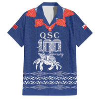 Queen Salote College 100 Years Anniversary Personalized Family Matching Off Shoulder Short Dress and Hawaiian Shirt Tonga QSC Royal Blue - Polynesian Pride