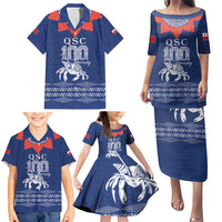 Queen Salote College 100 Years Anniversary Personalized Family Matching Puletasi and Hawaiian Shirt Tonga QSC Royal Blue - Polynesian Pride