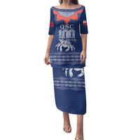 Queen Salote College 100 Years Anniversary Personalized Family Matching Puletasi and Hawaiian Shirt Tonga QSC Royal Blue - Polynesian Pride