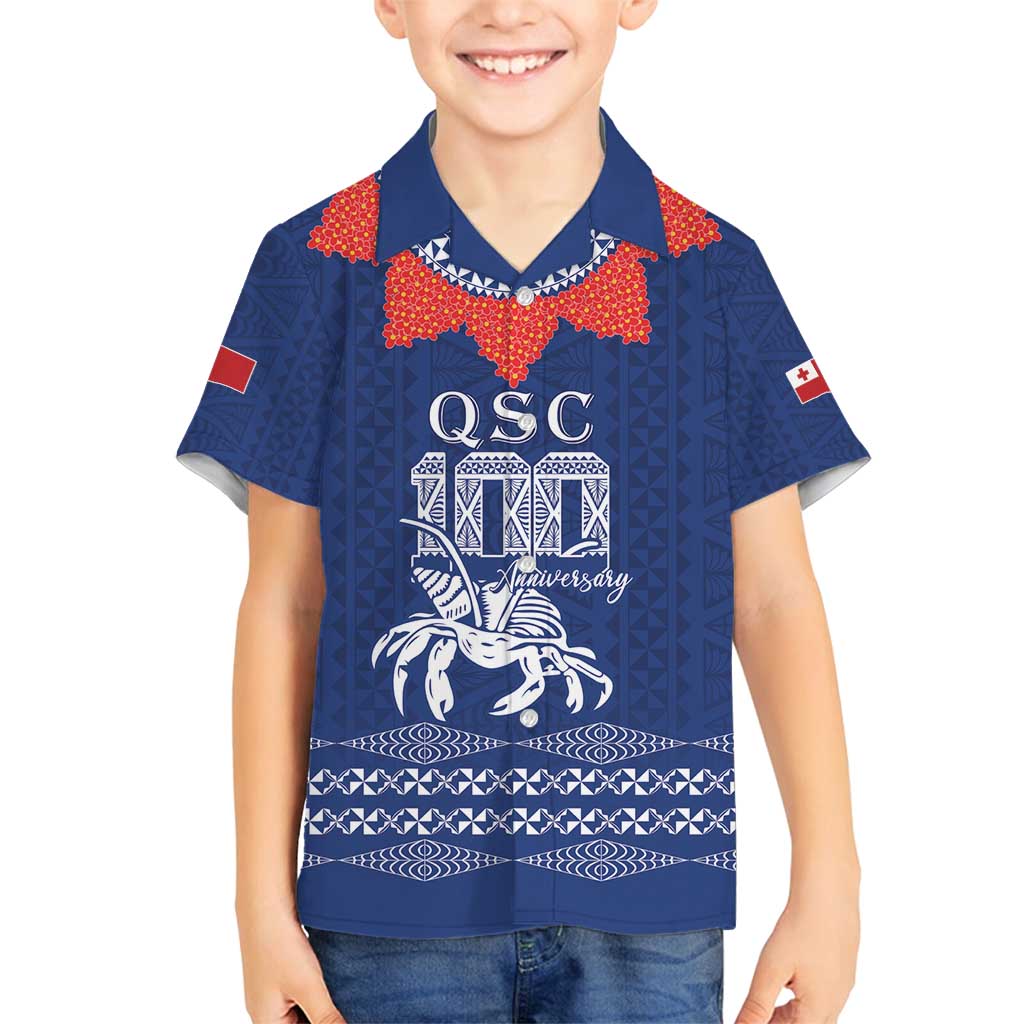 Queen Salote College 100 Years Anniversary Personalized Family Matching Puletasi and Hawaiian Shirt Tonga QSC Royal Blue - Polynesian Pride