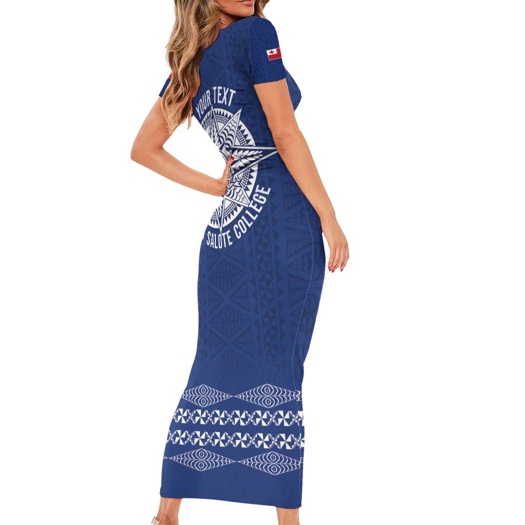 Queen Salote College 100 Years Anniversary Personalized Family Matching Short Sleeve Bodycon Dress and Hawaiian Shirt Tonga QSC Royal Blue - Polynesian Pride