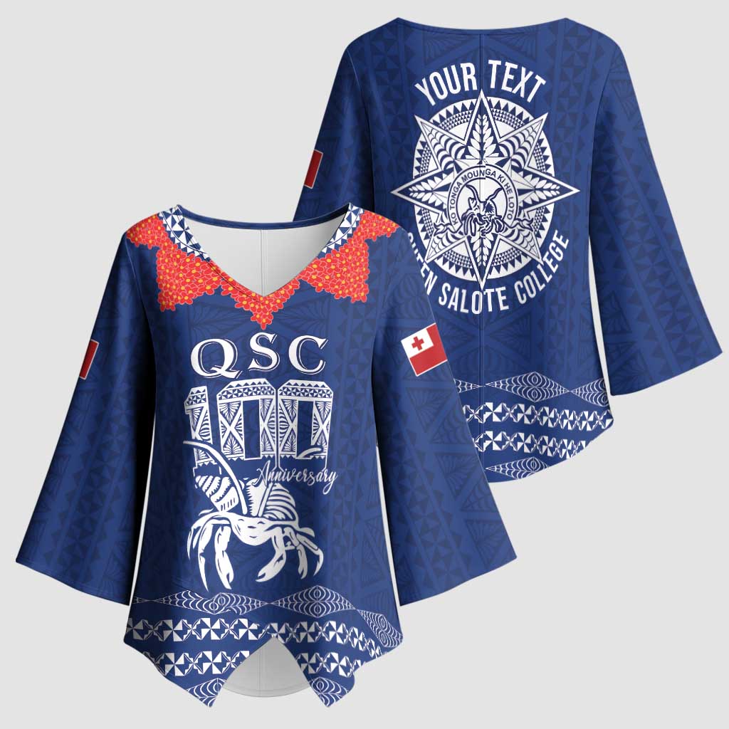 Queen Salote College 100 Years Anniversary Personalized Kimono Sleeve Blouse Tonga QSC Royal Blue - Polynesian Pride