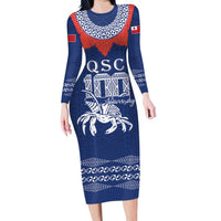 Queen Salote College 100 Years Anniversary Personalized Long Sleeve Bodycon Dress Tonga QSC Royal Blue - Polynesian Pride