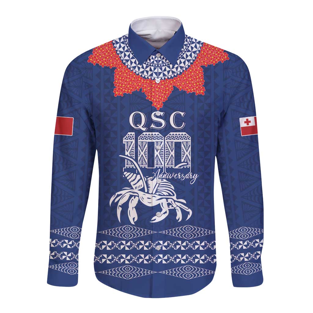 Queen Salote College 100 Years Anniversary Personalized Long Sleeve Button Shirt Tonga QSC Royal Blue LT7 Unisex Royal Blue - Polynesian Pride