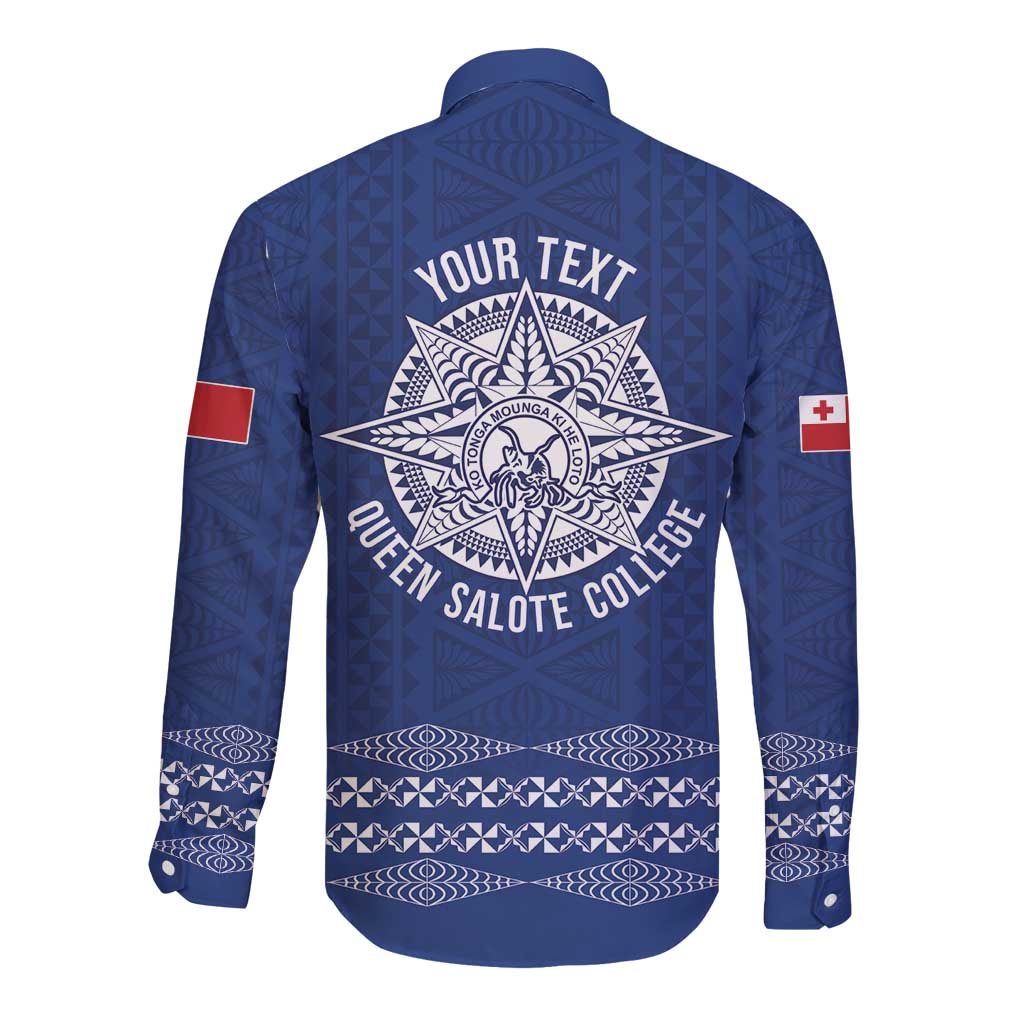 Queen Salote College 100 Years Anniversary Personalized Long Sleeve Button Shirt Tonga QSC Royal Blue LT7 - Polynesian Pride