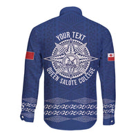 Queen Salote College 100 Years Anniversary Personalized Long Sleeve Button Shirt Tonga QSC Royal Blue LT7 - Polynesian Pride