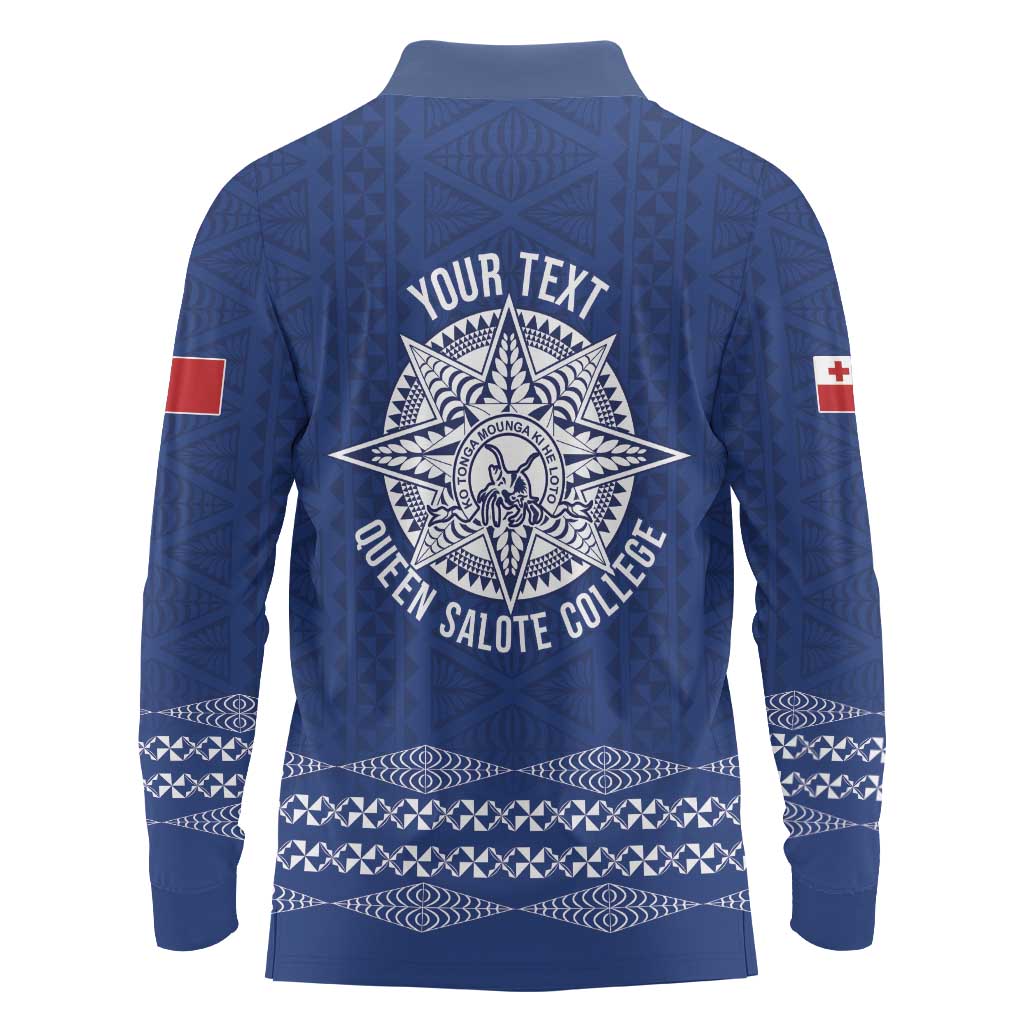 Queen Salote College 100 Years Anniversary Personalized Long Sleeve Polo Shirt Tonga QSC Royal Blue - Polynesian Pride