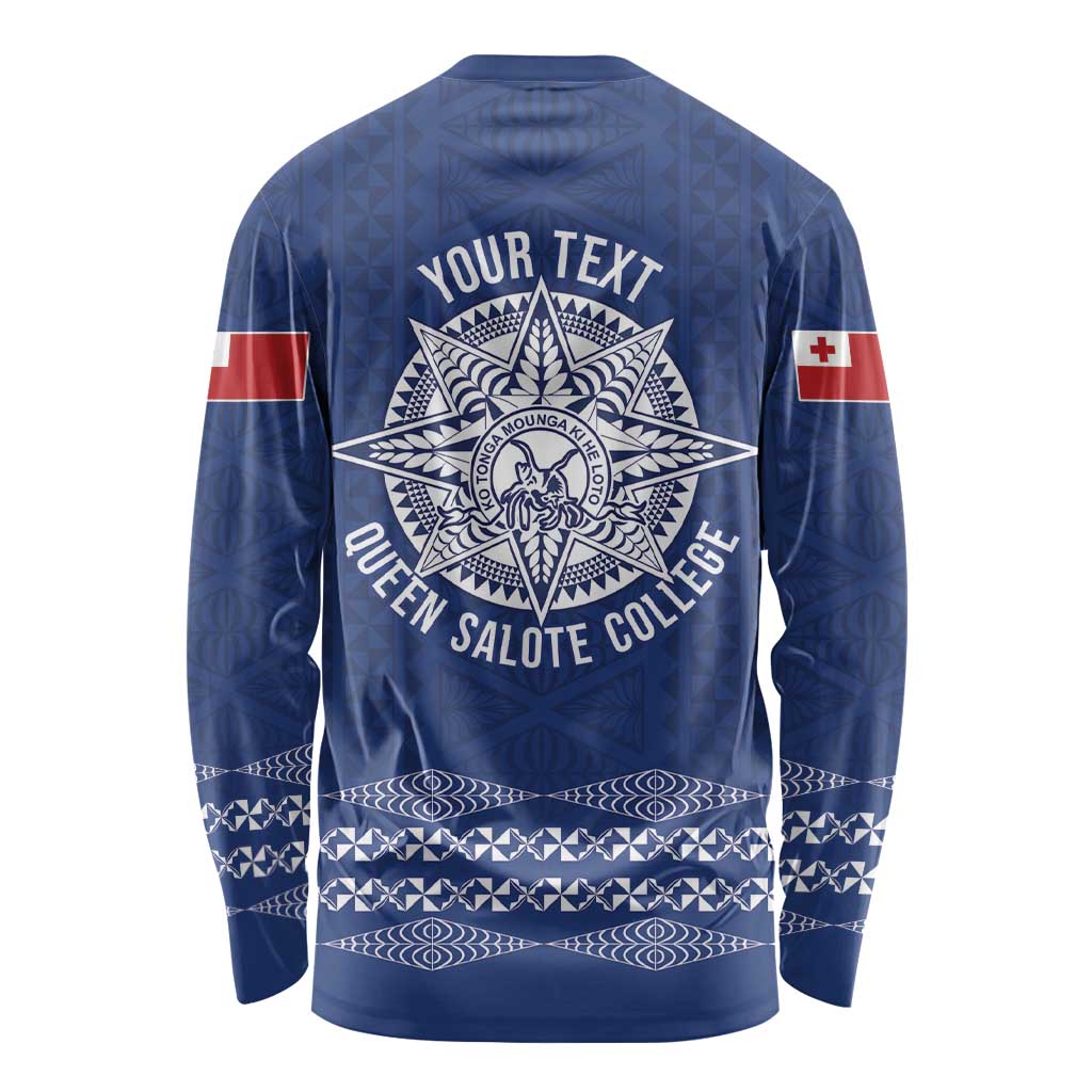 Queen Salote College 100 Years Anniversary Personalized Long Sleeve Shirt Tonga QSC Royal Blue LT7 - Polynesian Pride