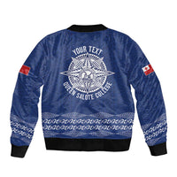 Queen Salote College 100 Years Anniversary Personalized Sleeve Zip Bomber Jacket Tonga QSC Royal Blue - Polynesian Pride