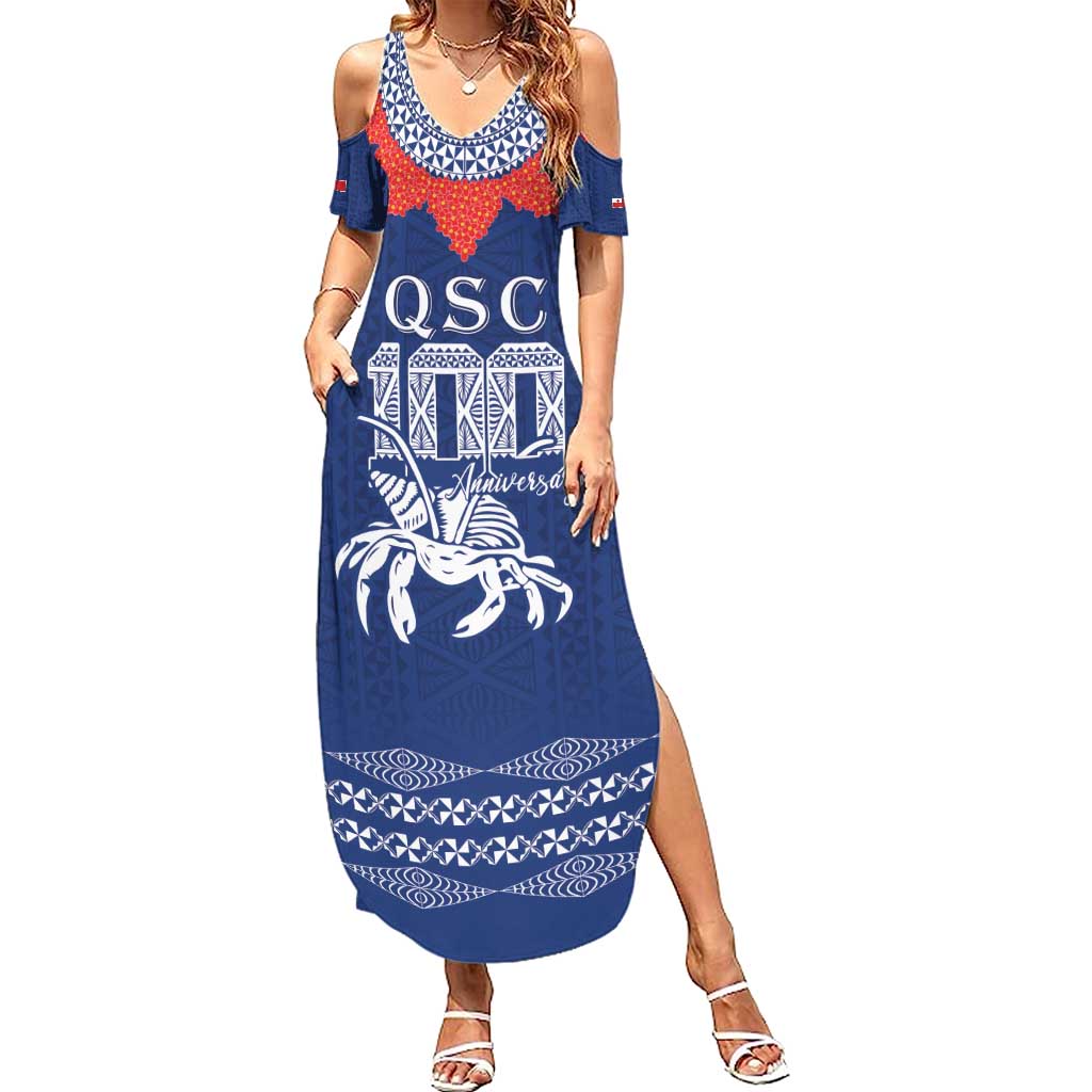 Queen Salote College 100 Years Anniversary Personalized Summer Maxi Dress Tonga QSC Royal Blue - Polynesian Pride