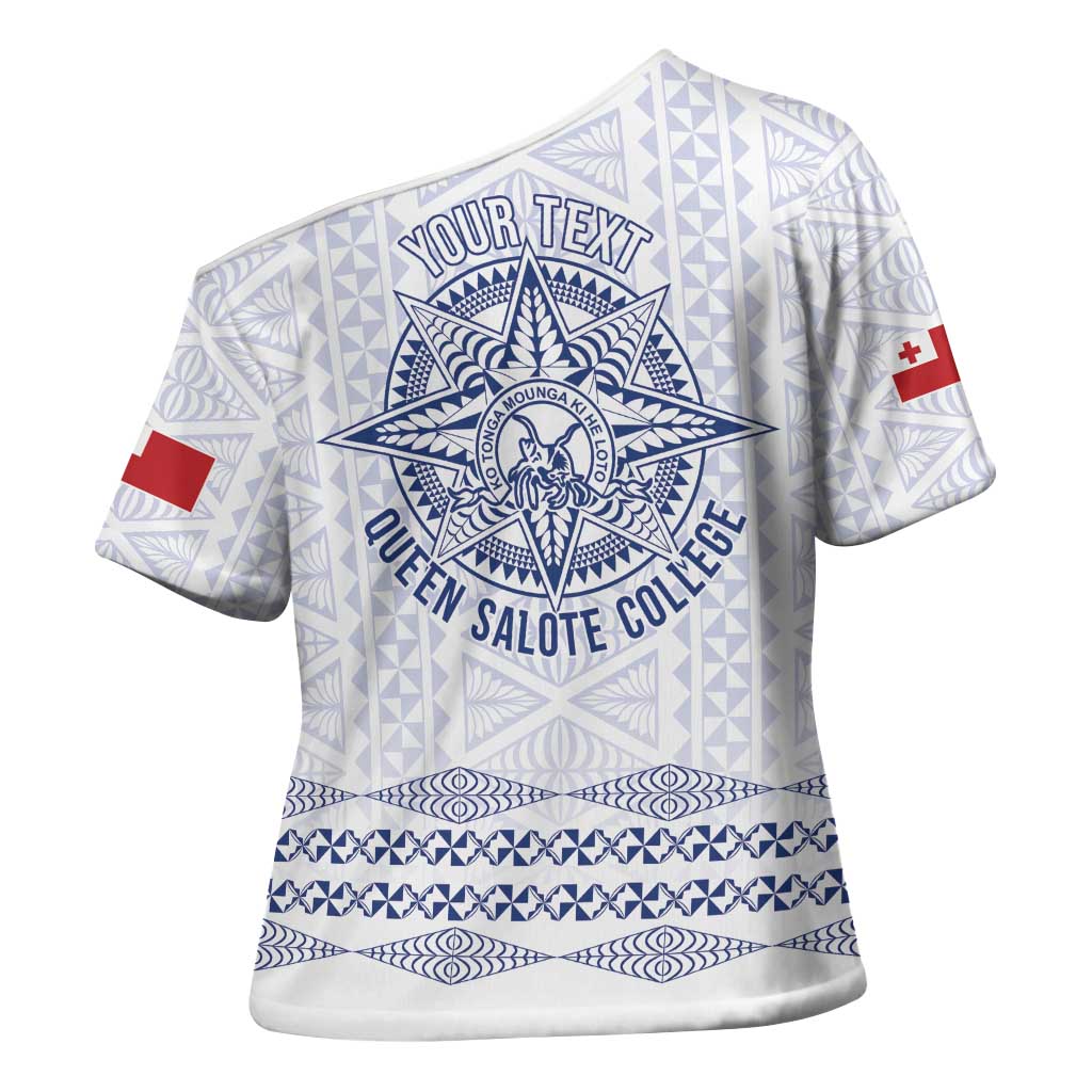 Queen Salote College 100 Years Anniversary Personalized Cross Shoulder Shirt Tonga QSC White - Polynesian Pride