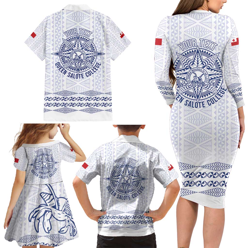 Queen Salote College 100 Years Anniversary Personalized Family Matching Long Sleeve Bodycon Dress and Hawaiian Shirt Tonga QSC White - Polynesian Pride