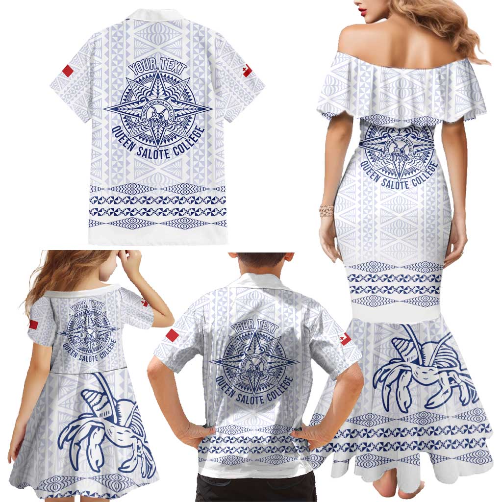 Queen Salote College 100 Years Anniversary Personalized Family Matching Mermaid Dress and Hawaiian Shirt Tonga QSC White - Polynesian Pride