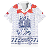 Queen Salote College 100 Years Anniversary Personalized Family Matching Off Shoulder Short Dress and Hawaiian Shirt Tonga QSC White - Polynesian Pride