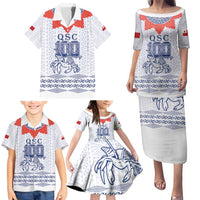 Queen Salote College 100 Years Anniversary Personalized Family Matching Puletasi and Hawaiian Shirt Tonga QSC White - Polynesian Pride