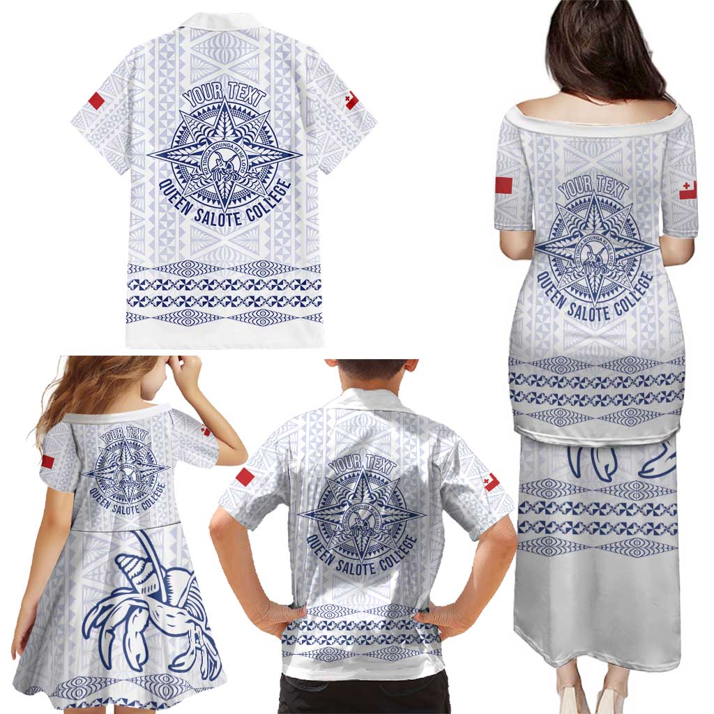 Queen Salote College 100 Years Anniversary Personalized Family Matching Puletasi and Hawaiian Shirt Tonga QSC White - Polynesian Pride