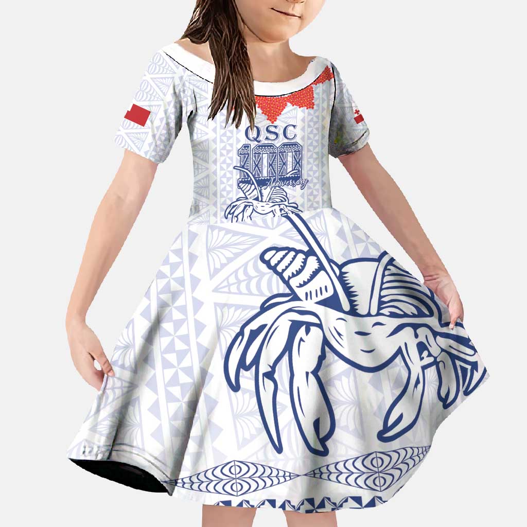 Queen Salote College 100 Years Anniversary Personalized Family Matching Short Sleeve Bodycon Dress and Hawaiian Shirt Tonga QSC White - Polynesian Pride