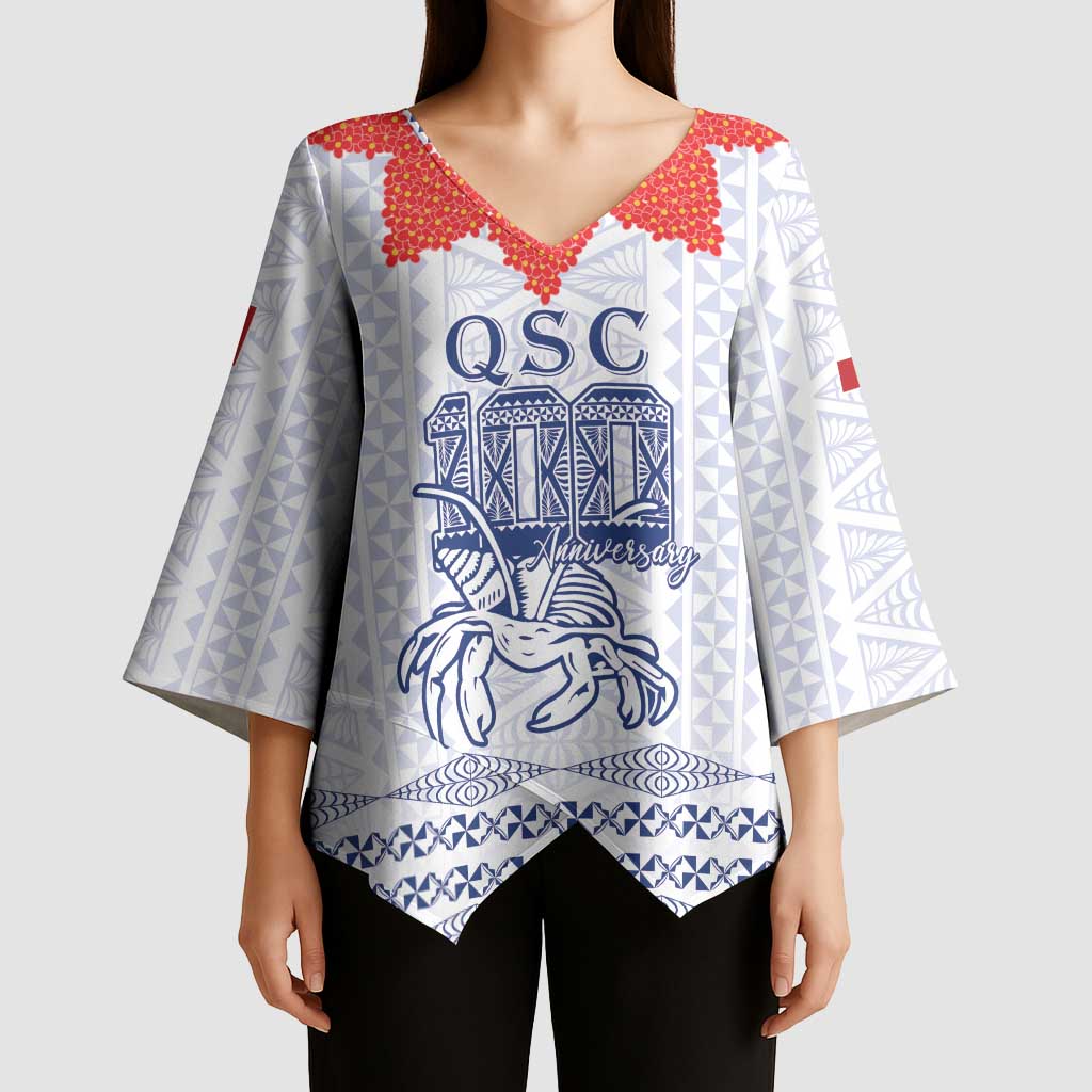 Queen Salote College 100 Years Anniversary Personalized Kimono Sleeve Blouse Tonga QSC White - Polynesian Pride