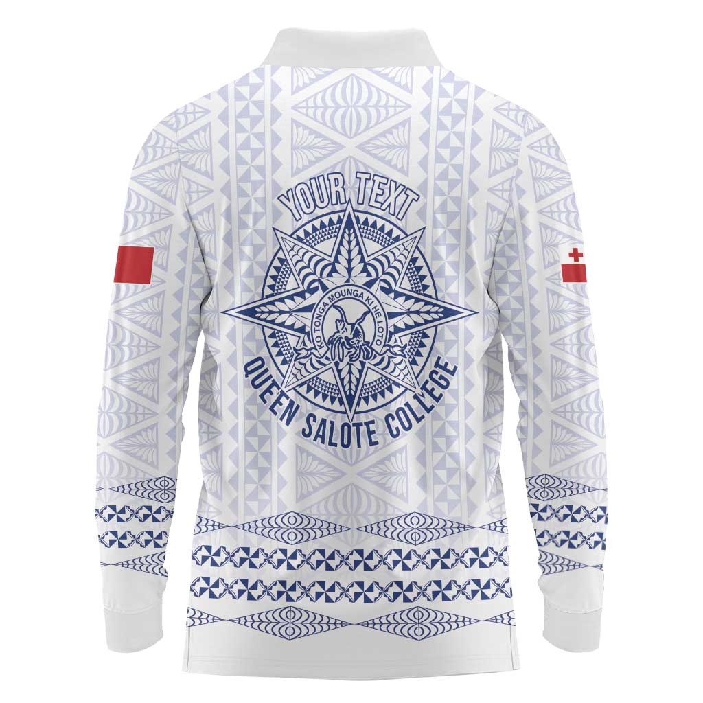 Queen Salote College 100 Years Anniversary Personalized Long Sleeve Polo Shirt Tonga QSC White - Polynesian Pride
