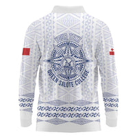 Queen Salote College 100 Years Anniversary Personalized Long Sleeve Polo Shirt Tonga QSC White - Polynesian Pride