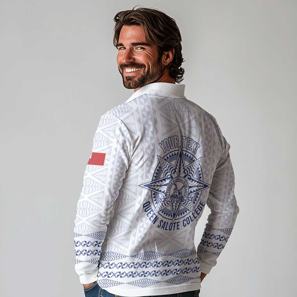 Queen Salote College 100 Years Anniversary Personalized Long Sleeve Polo Shirt Tonga QSC White - Polynesian Pride
