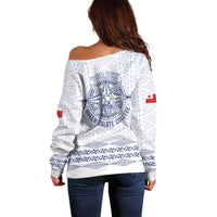 Queen Salote College 100 Years Anniversary Personalized Off Shoulder Sweater Tonga QSC White - Polynesian Pride