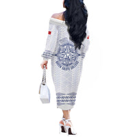 Queen Salote College 100 Years Anniversary Personalized Off The Shoulder Long Sleeve Dress Tonga QSC White - Polynesian Pride